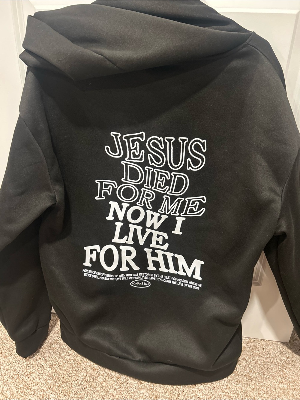 Black Hoodie with White Cross Graphic - Picture 2 of 2